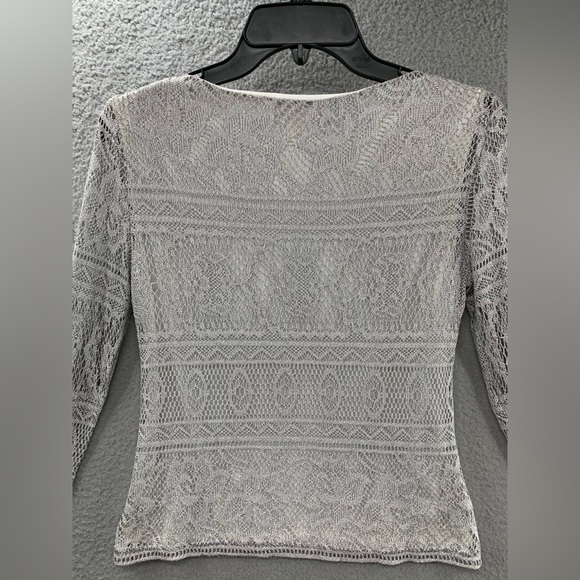 Vue Point Women S Long Sleeve Lace Croche Lined Metallic Gray Blouse Made in USA - Picture 7 of 14